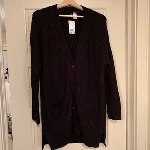 NWT H&M Long Black Knit Cardigan with Pockets Size Large